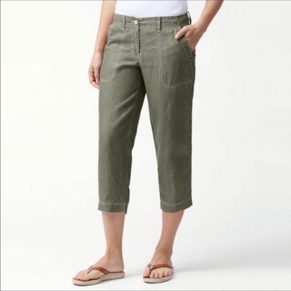 Tommy Bahama Green Sea Glass Linen Crop Pants